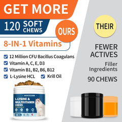 WONTECHMI L-Lysine cat packaging nutrition — clear labeling with krill oil and non-GMO ingredients.