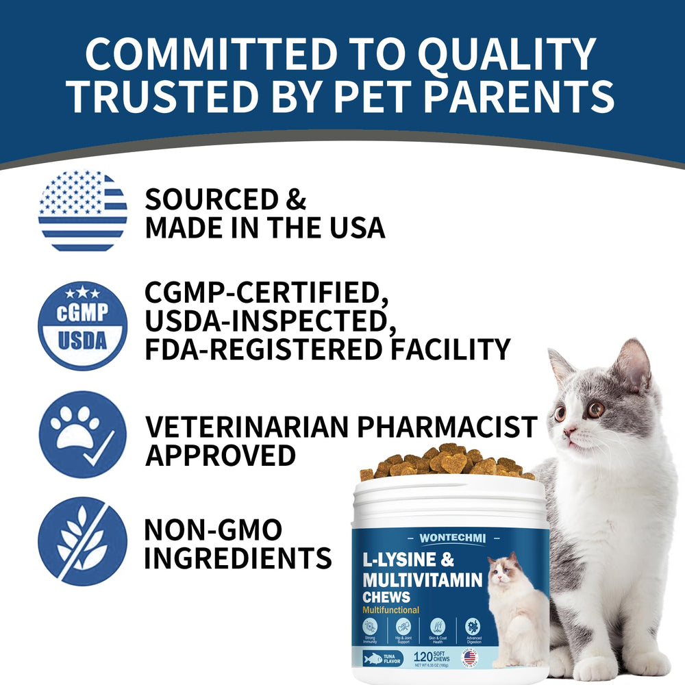 WONTECHMI L-Lysine cat tuna flavor closeup — enticing texture for respiratory comfort and joint support.