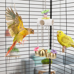 Wontee Bird Bells Toy size 8.7x3.9 inch shows scale for midsize birds