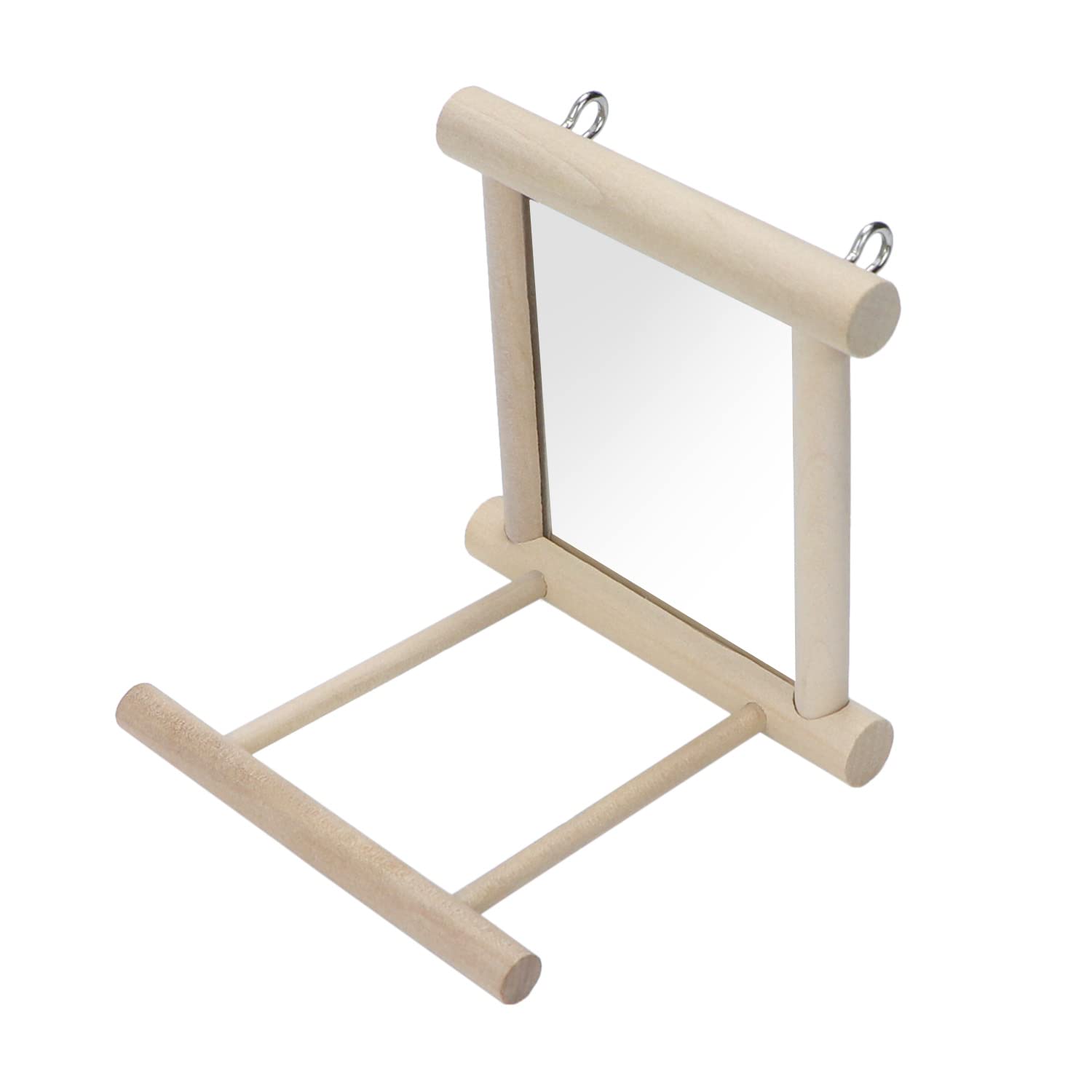 Wontee bird mirror with perch in-cage setup demonstrates quick installation