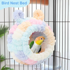 Wontee bird nest bed in cage installation demonstrates easy mounting with washers.