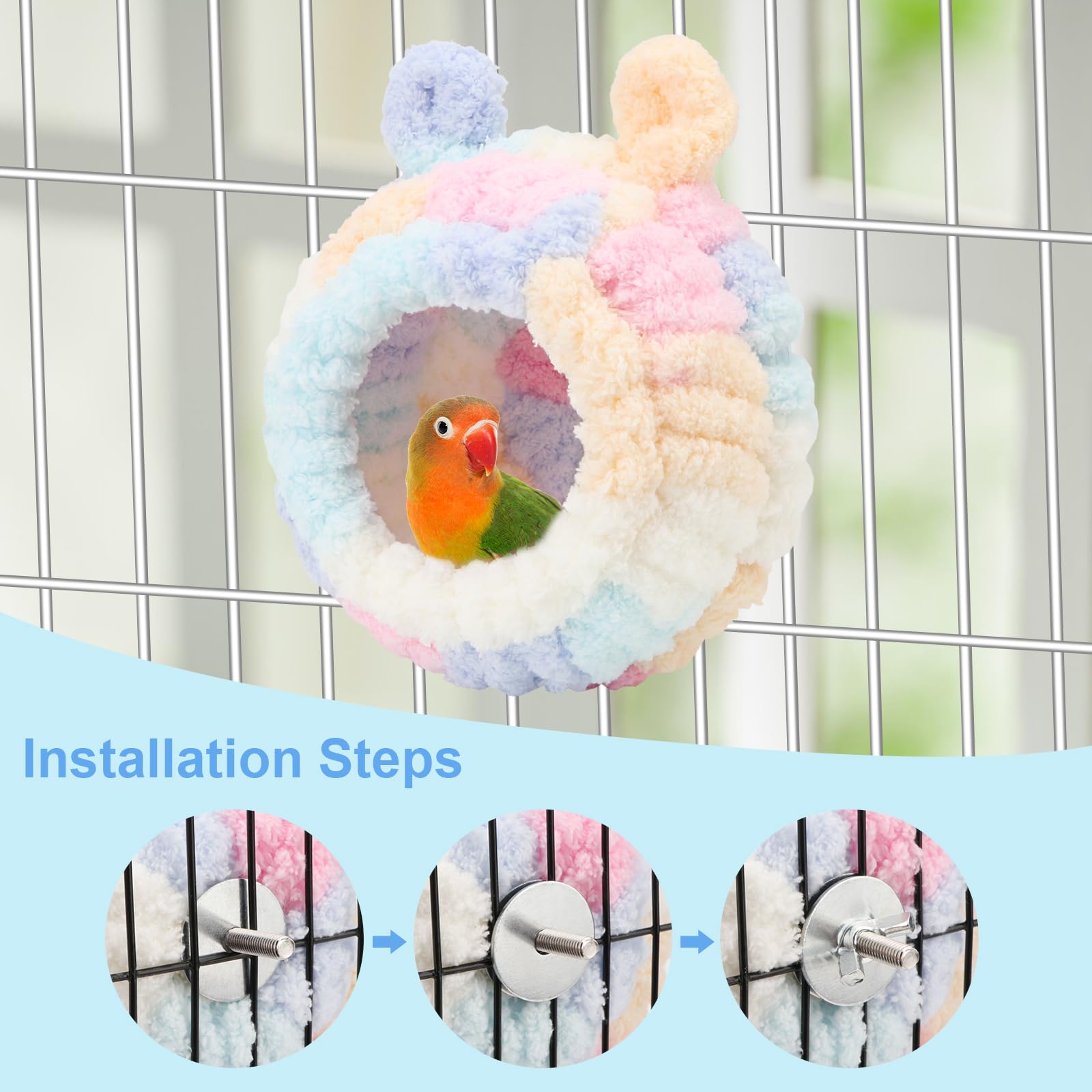 Wontee bird nest bed multicolor design adds visual appeal to any cage.