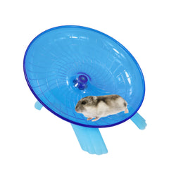Wontee hamster flying saucer blue side view shows compact, space-saving exercise for small pets