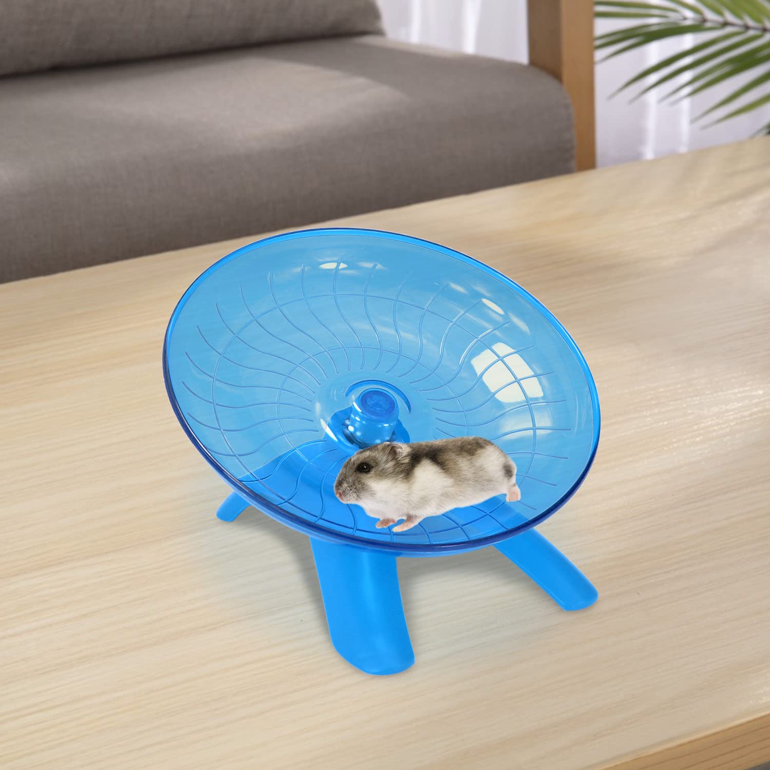 Wontee hamster wheel blue compact size supports small habitats and easy cleaning.