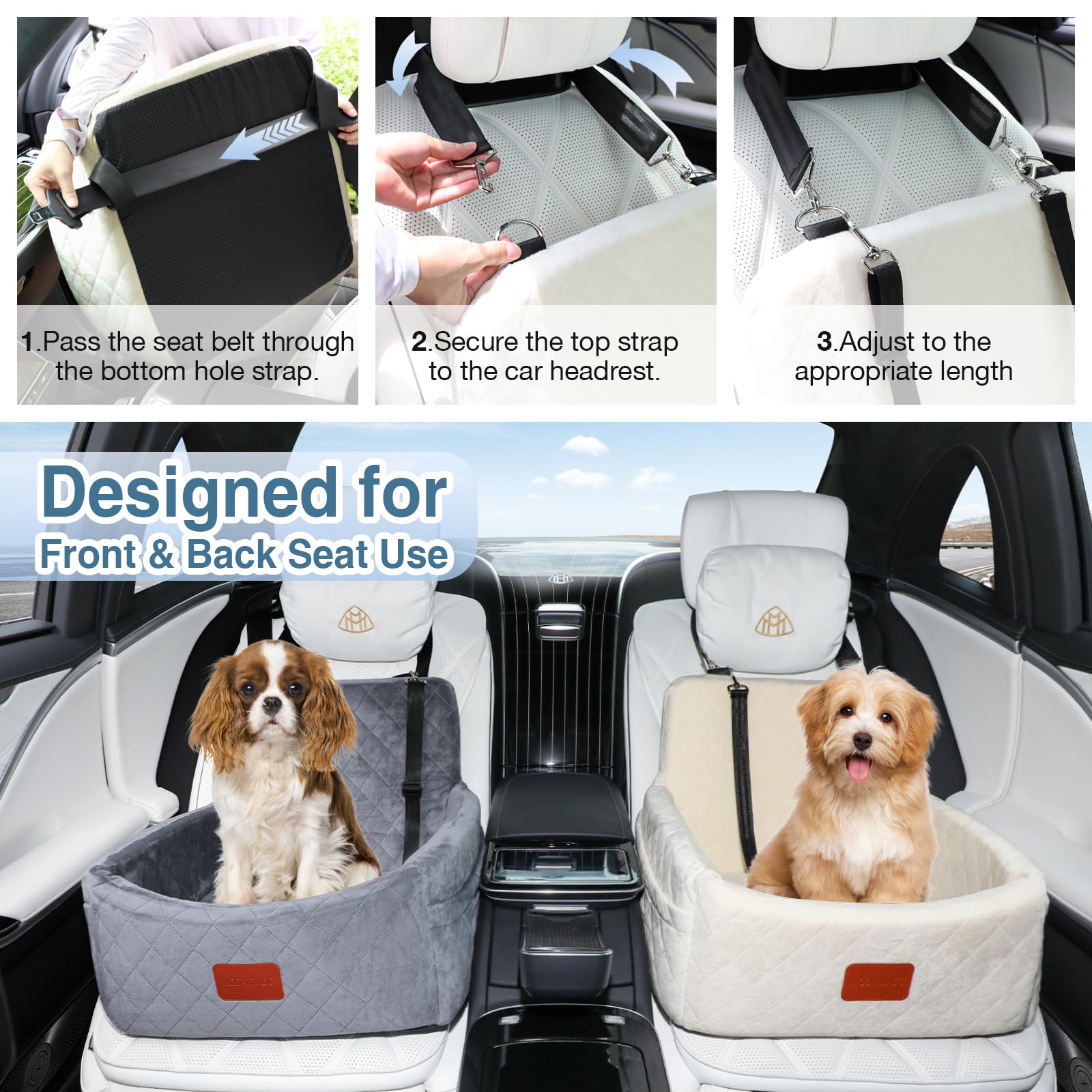 Wooaidagg beige-fabric seat blends with car interiors and cushions small-dog comfort