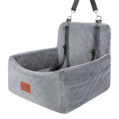 Wooaidagg dog car seat grey front view with memory foam cushion for comfort.