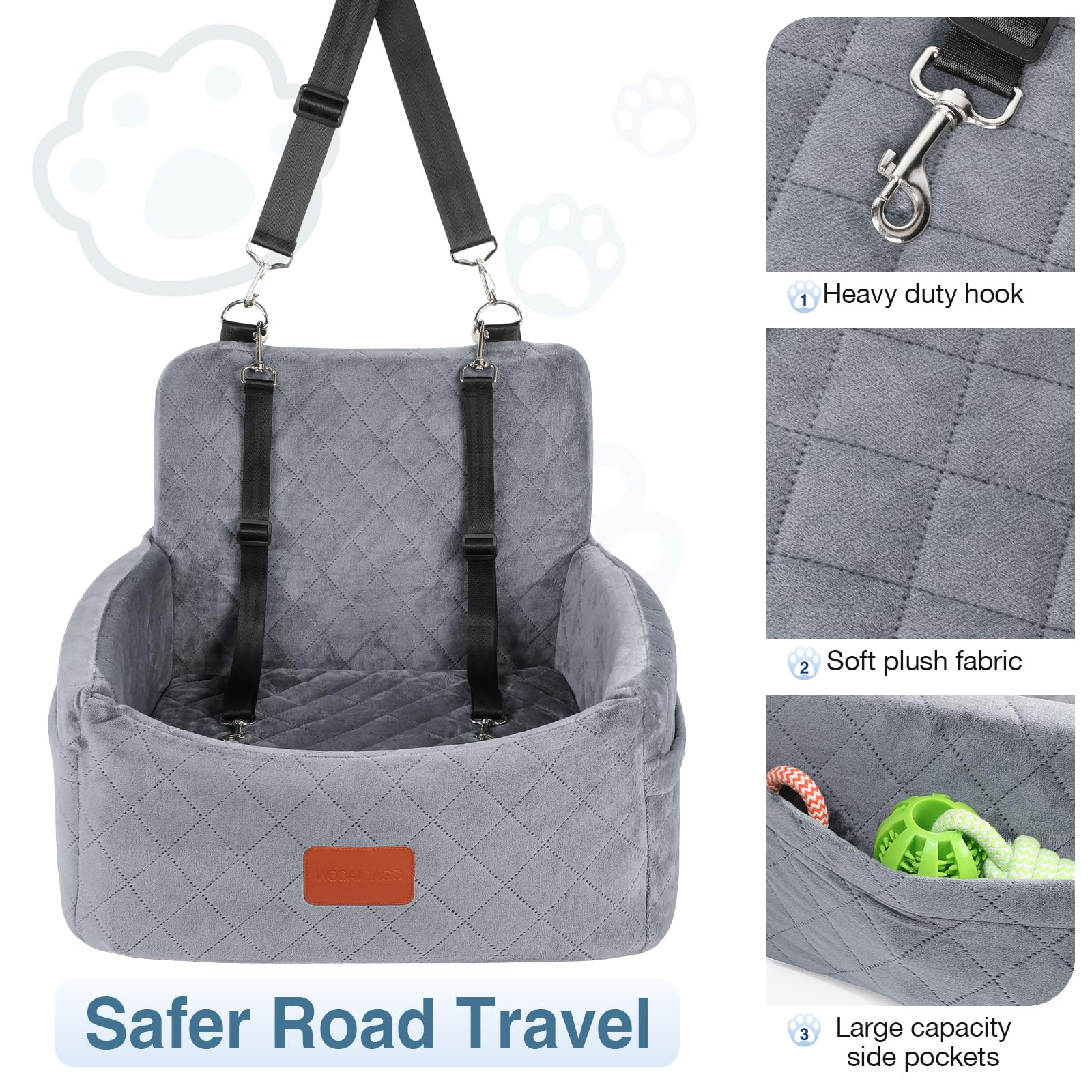 Wooaidagg dog car seat interior features memory foam and breathable fabric.