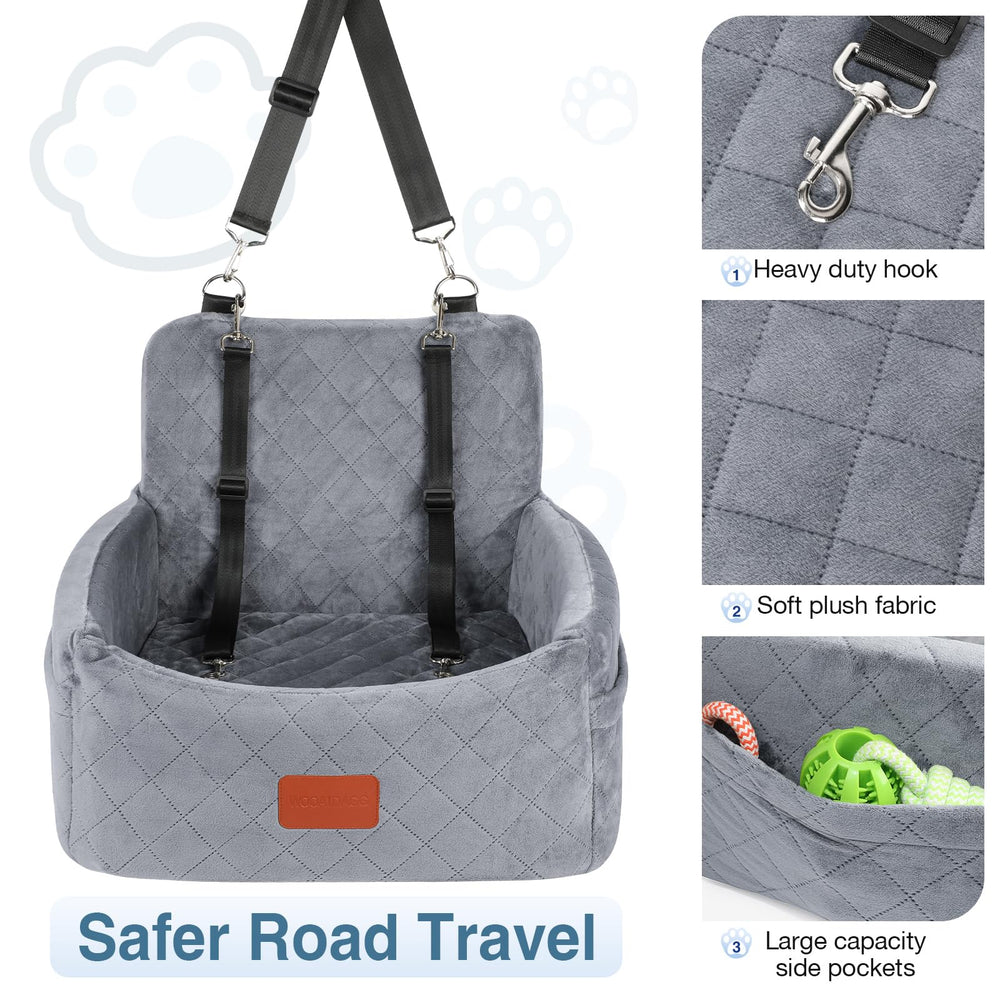 Wooaidagg dog car seat interior features memory foam and breathable fabric.