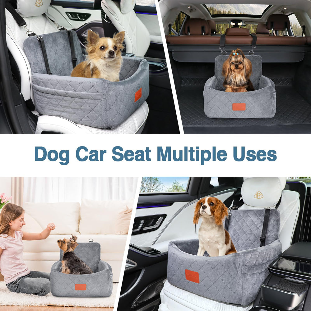 Wooaidagg dog car seat grey front-pocket storage for treats.