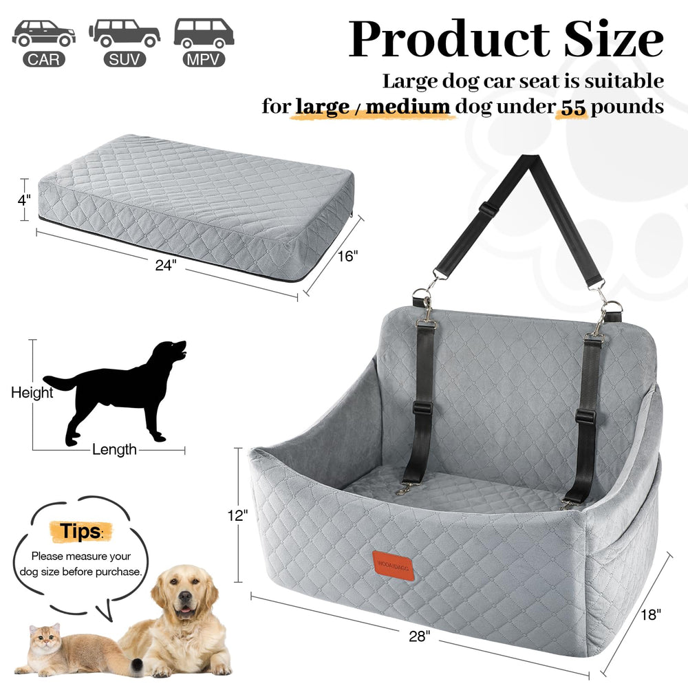 Wooaidagg dog car seat non-slip-base prevents shifting on bumps during highway trips.
