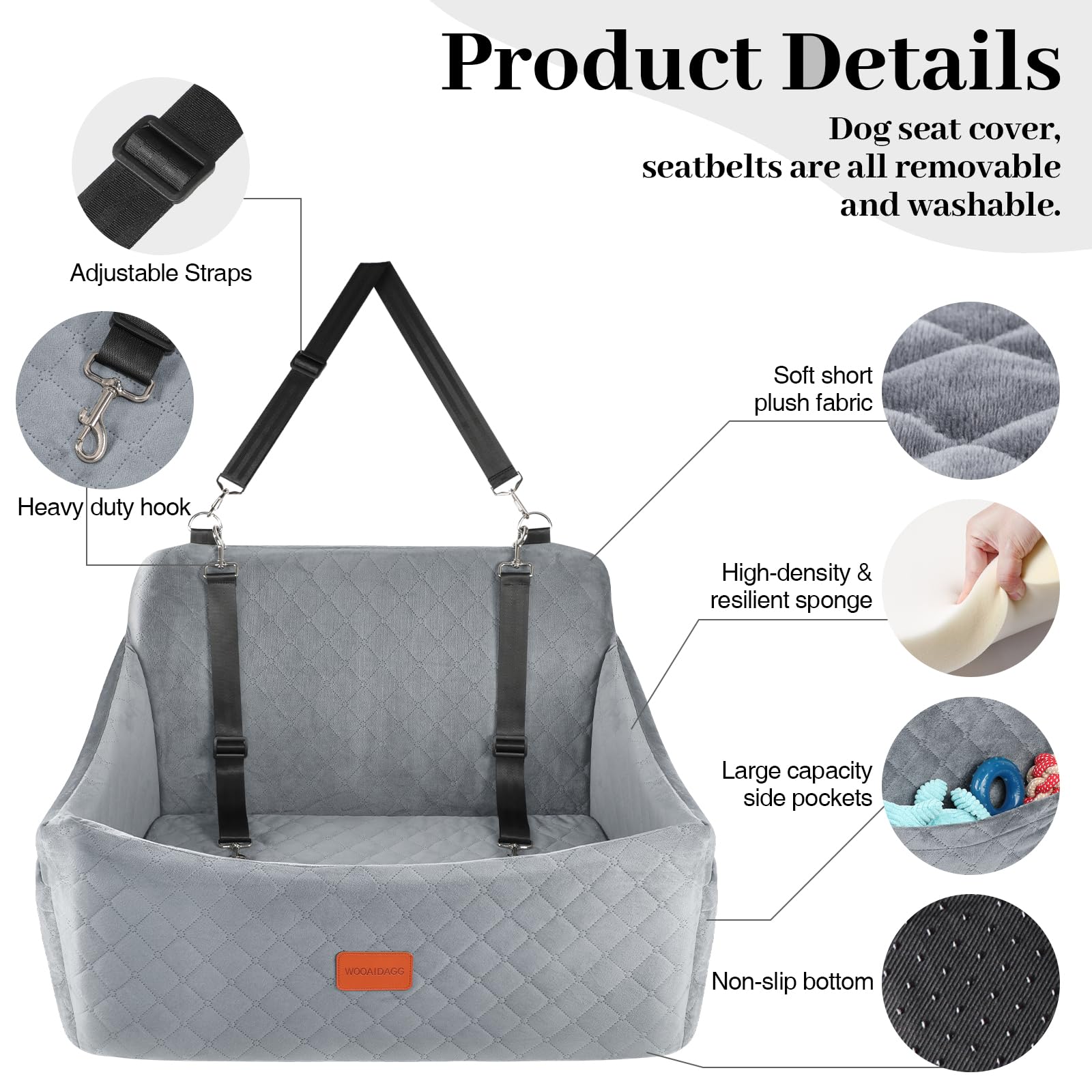 Wooaidagg dog car seat safety-straps secure your pet with adjustable belts for safer travel.