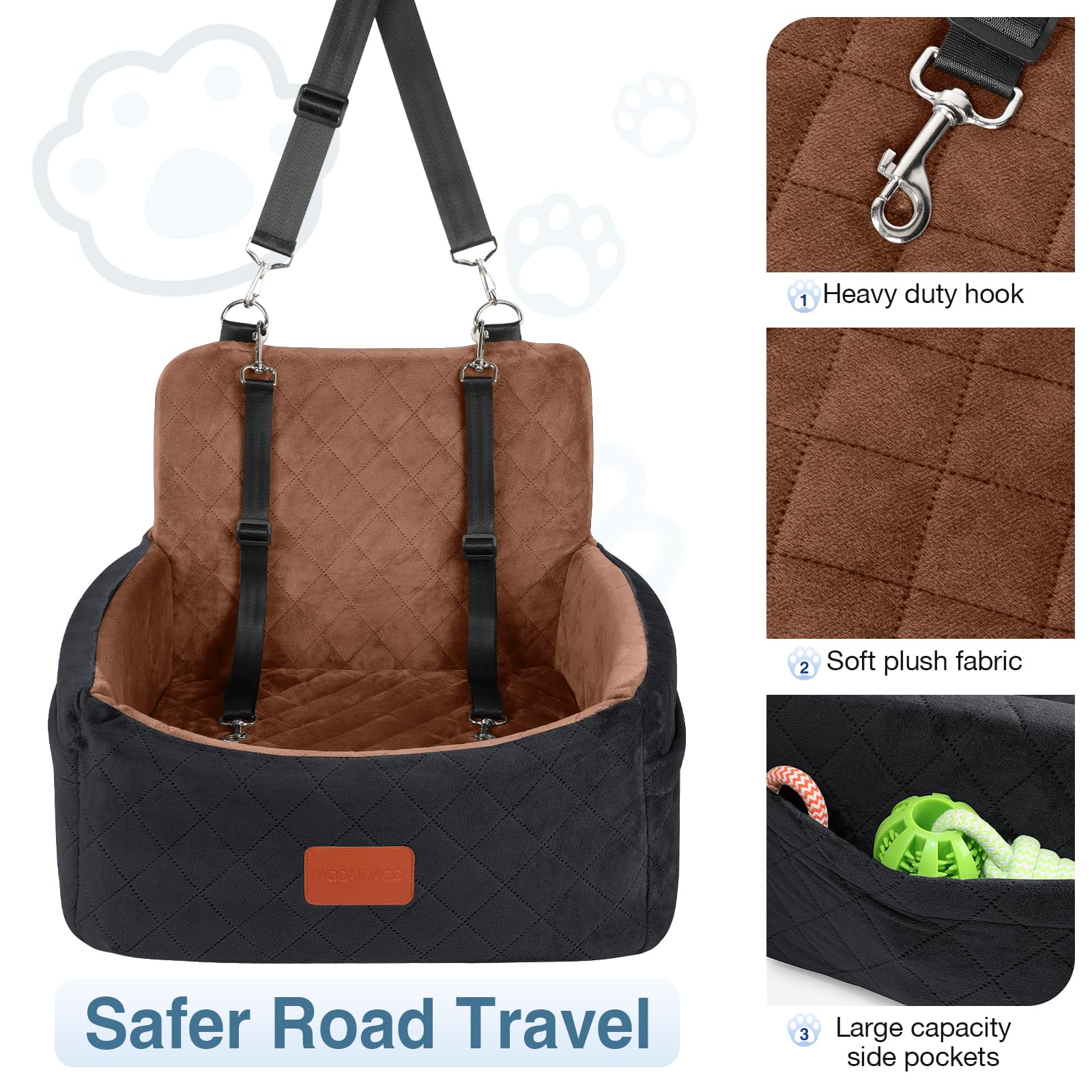 Wooaidagg dog car seat safety tethers with belt channel enhance security