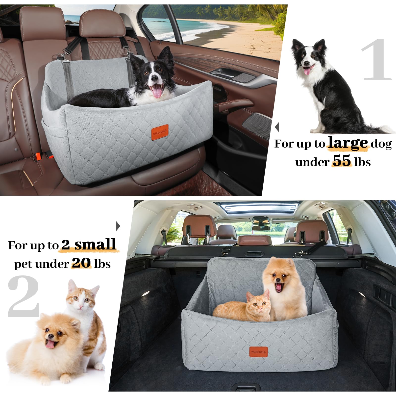 Wooaidagg dog car seat side-pocket-storage keeps pet essentials handy during trips.
