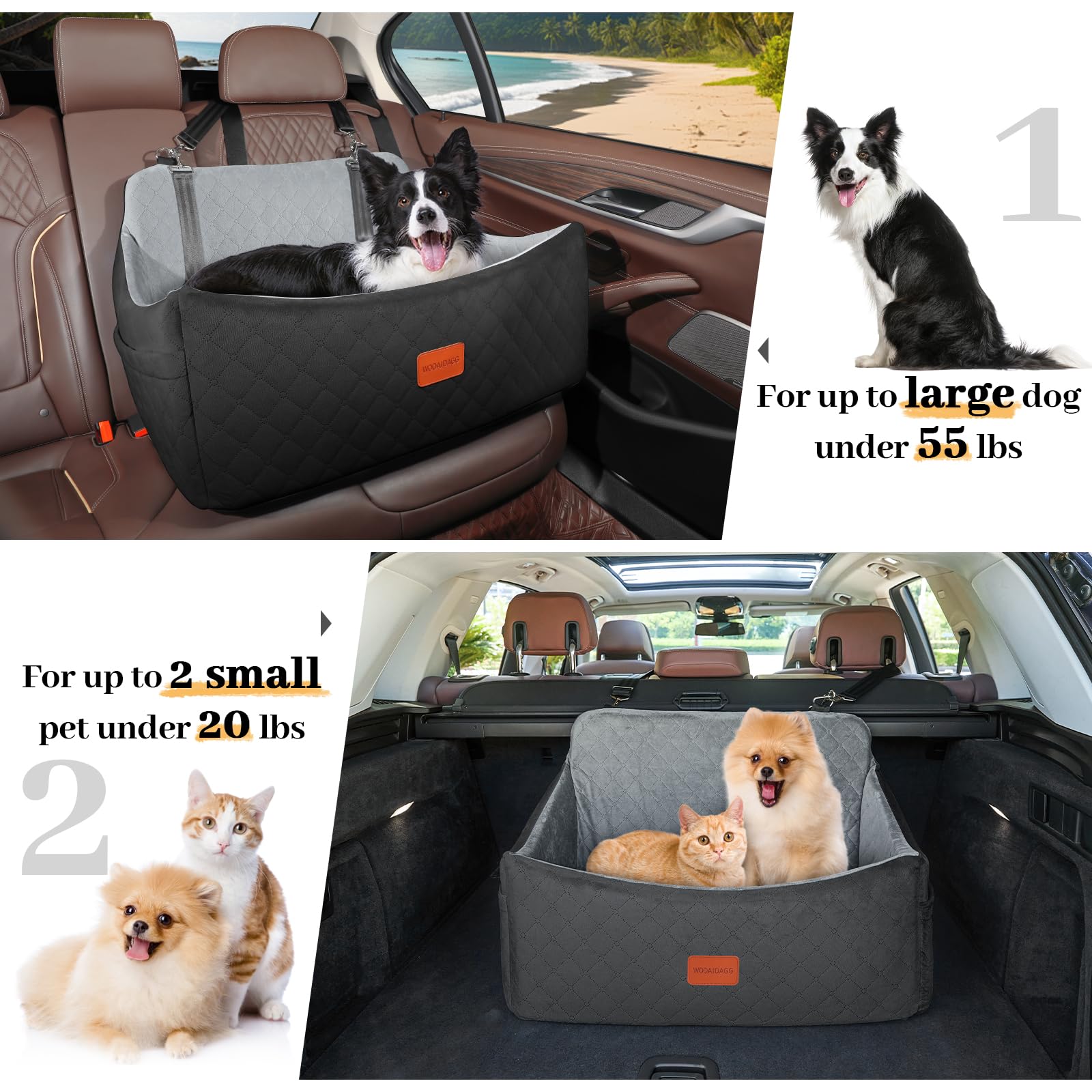 Wooaidagg dog car seat includes side-pocket storage for pet essentials.