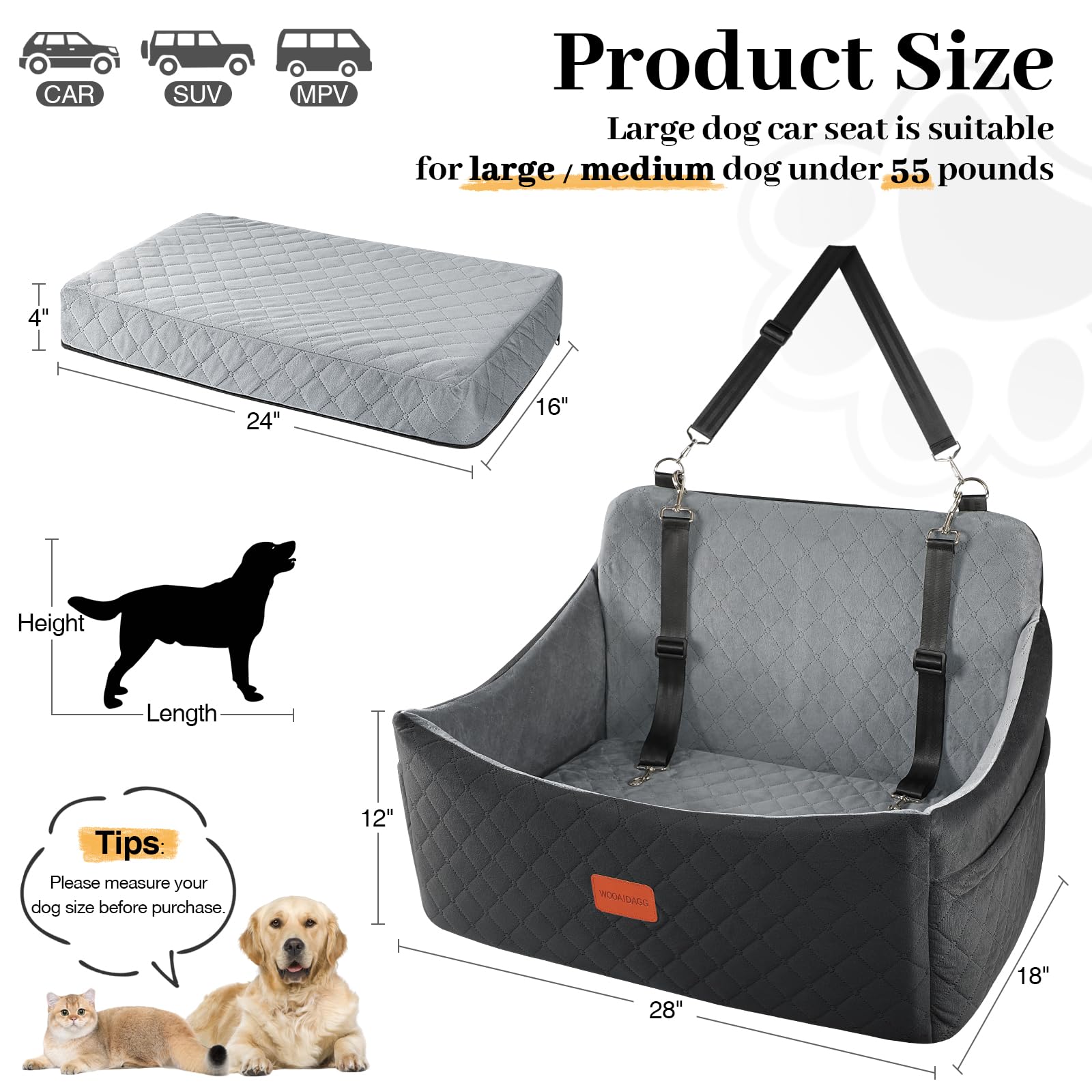Wooaidagg dog car seat washable cover simplifies cleaning after travel.