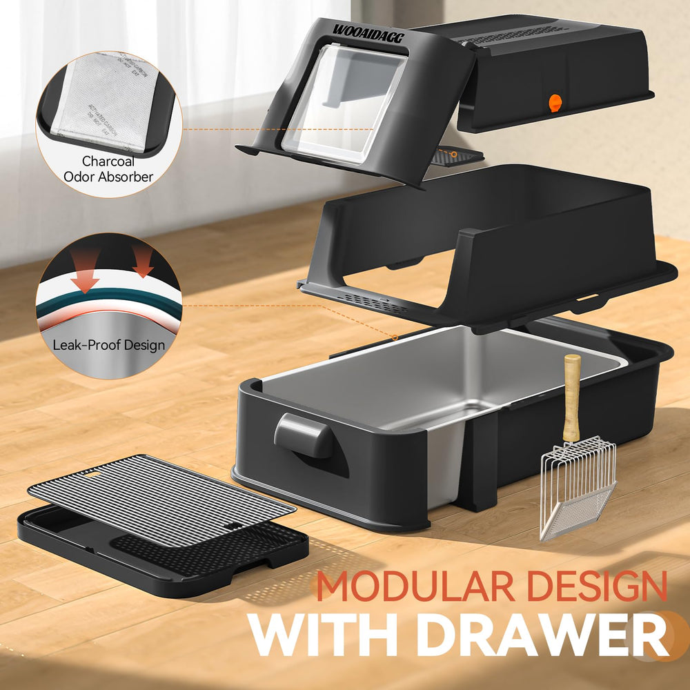 Wooaidagg anti-tracking grid and included scoop reduce mess during use.