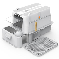 Wooaidagg enclosed litter box front view highlights private space and easy access for cats.