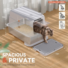 Wooaidagg enclosed-litter-box-side-angle reveals generous interior for all sizes.