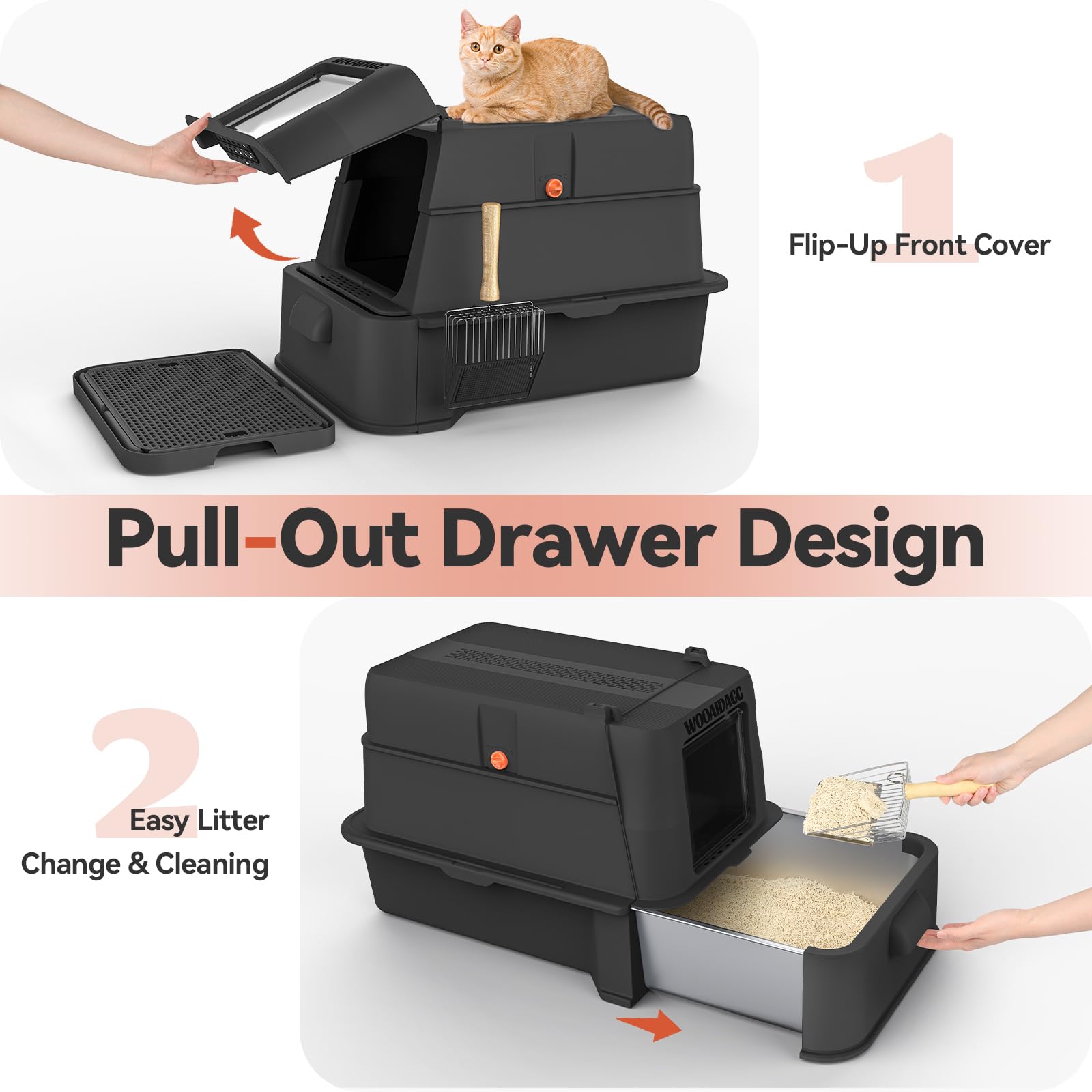Wooaidagg stainless steel tray close-up highlights rust-resistant, easy-clean surface.
