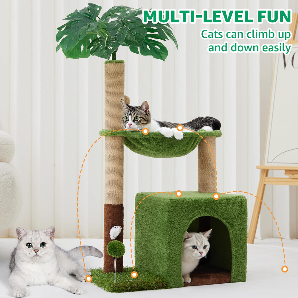 Woochpet 37 cat tree base-spring-ball adds interactive flick-and-go entertainment.