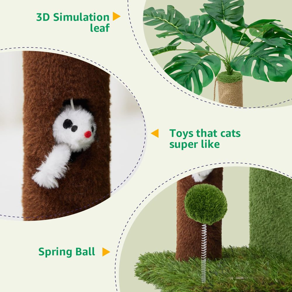 Woochpet 37 sisal ball on cat tree invites batting and chasing games.