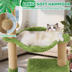Woochpet cozy hammock on the cat tree provides a relaxed lounging spot.
