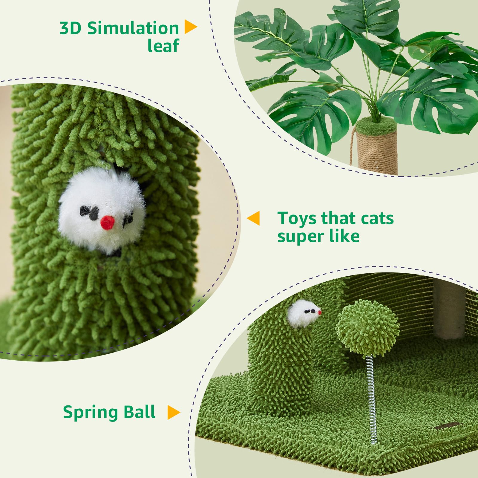 Woochpet cat tree green leaves elevate home décor and invite curiosity.