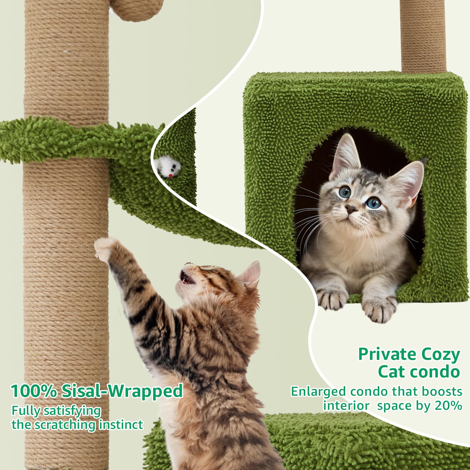 Woochpet cat tree greenery accents blend with home decor while stimulating curiosity