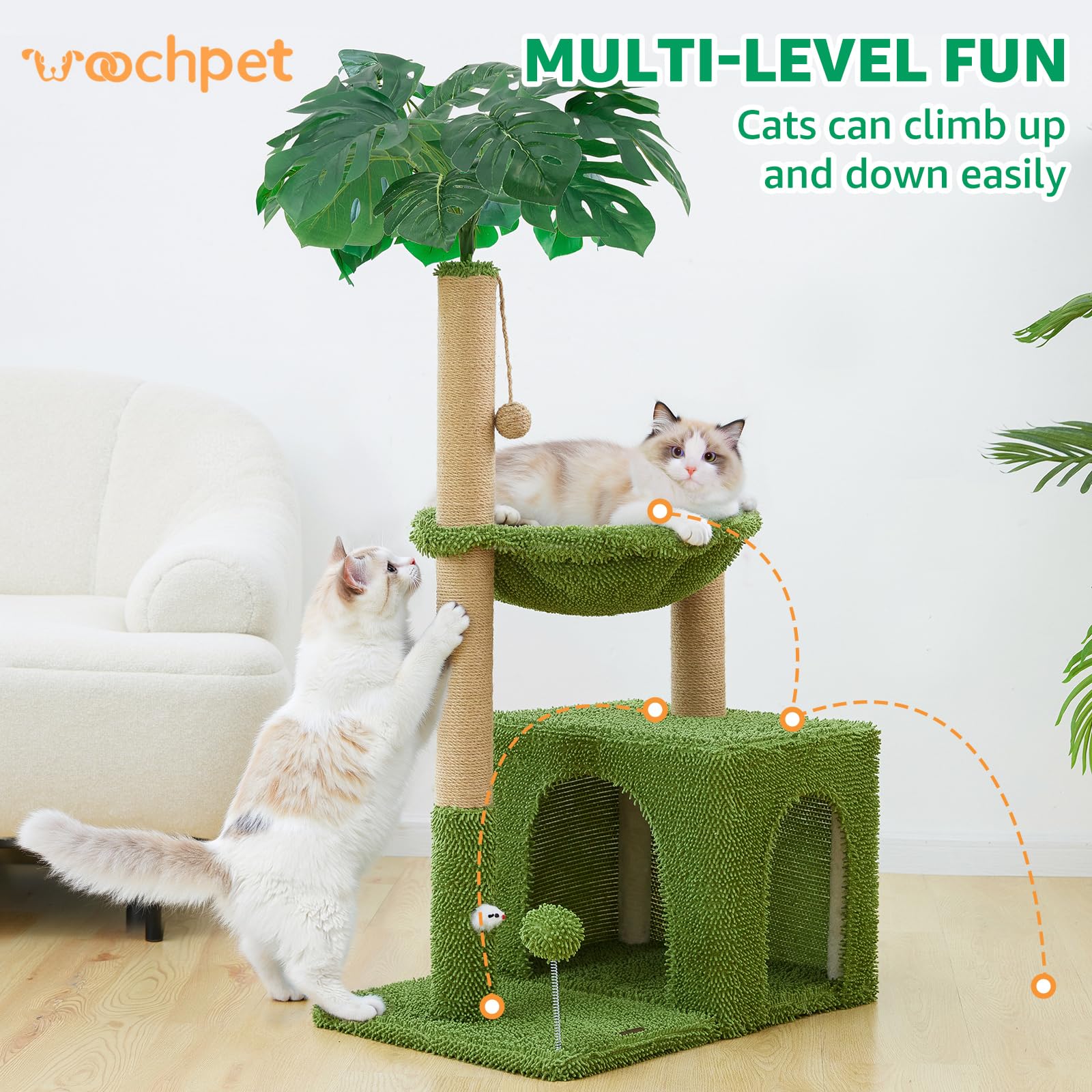 Woochpet rustling sisal ball adds varied scratching and batting fun.