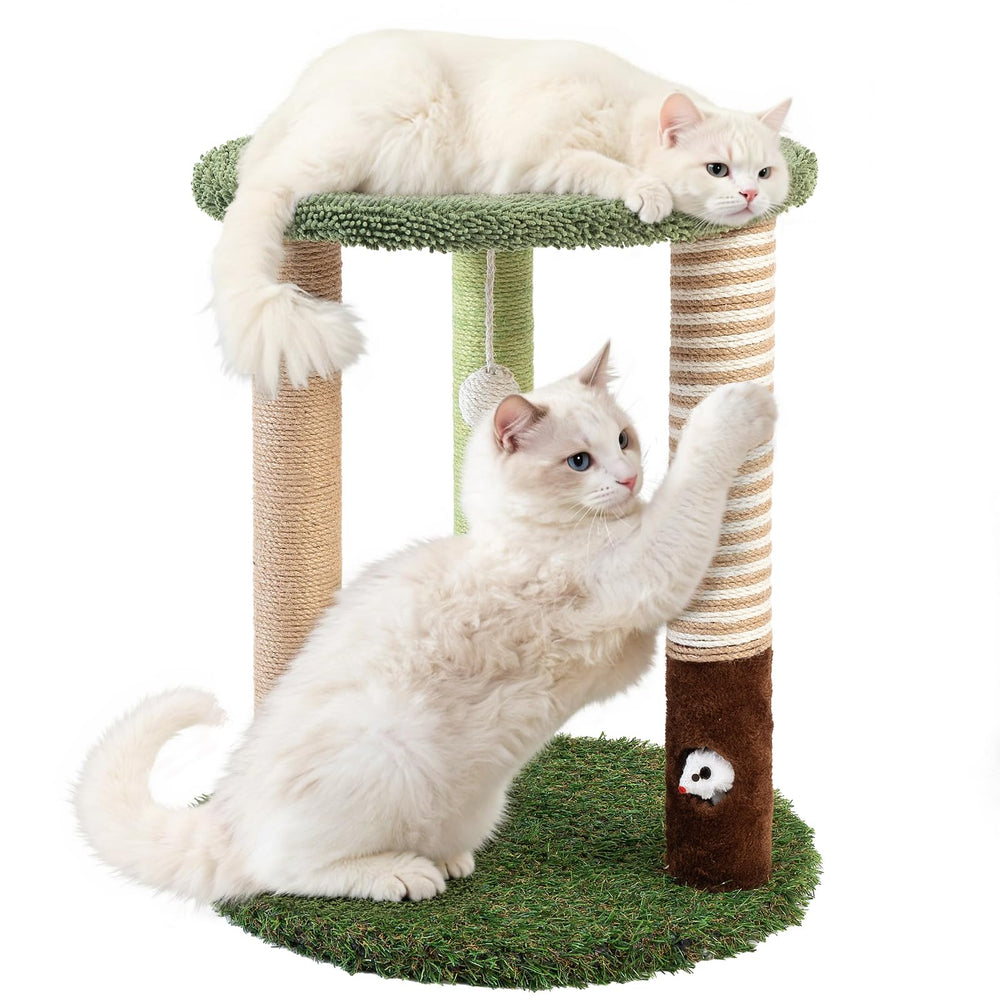Woochpet cat tree tower with three scratcher posts promotes furniture protection during play