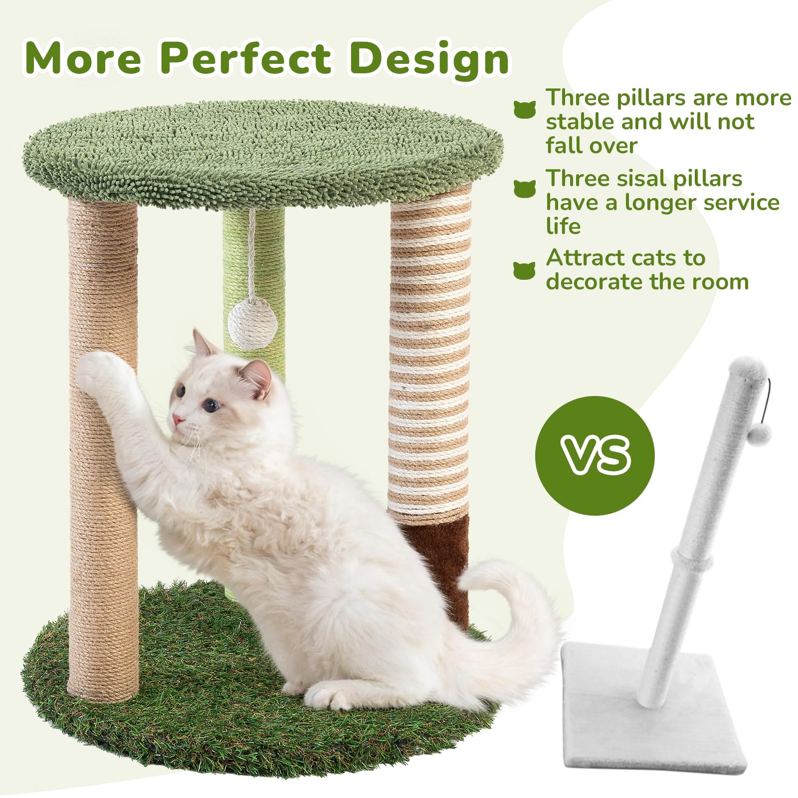 Woochpet cat tree tower close-up shows tightly wound sisal for durable scratching