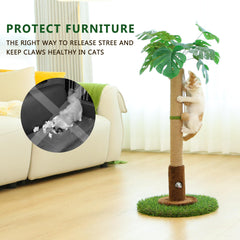 Woochpet post with hanging balls to entice playful scratching.