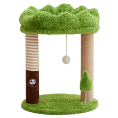 Woochpet sisal scratching post green provides durable scratching surface for claws.