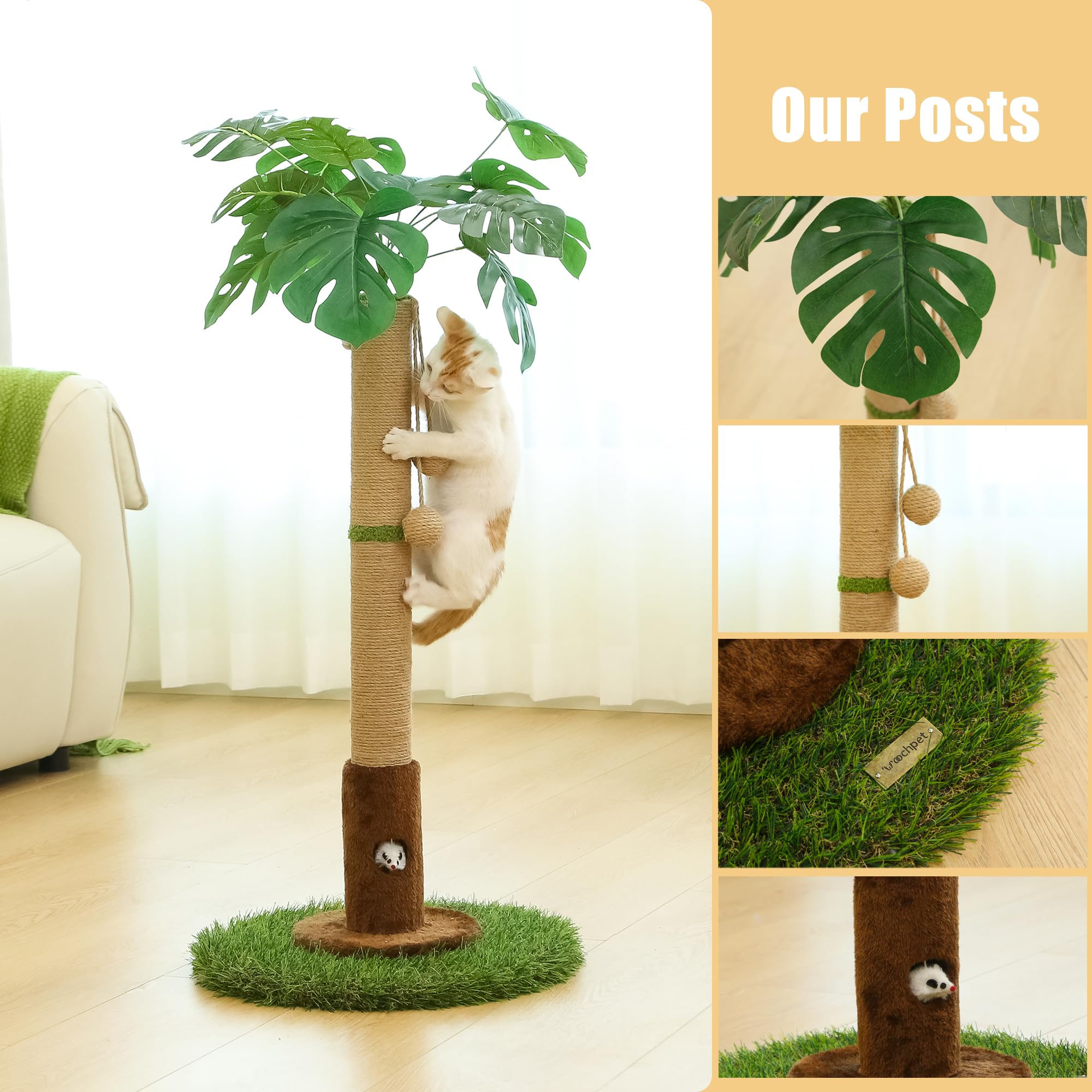 Woochpet tropical tree style scratch post enhances indoor play.