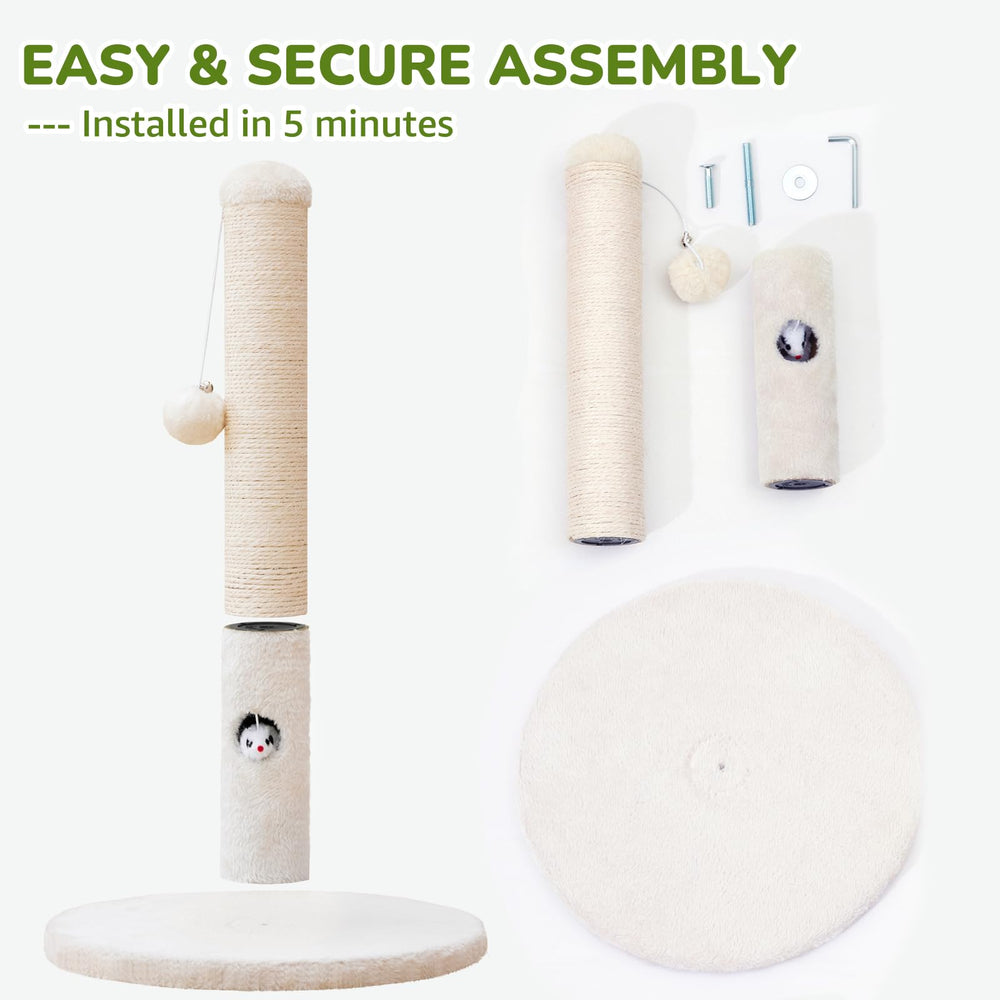 Woochpet white finish scratching post complements home decor while protecting furniture.