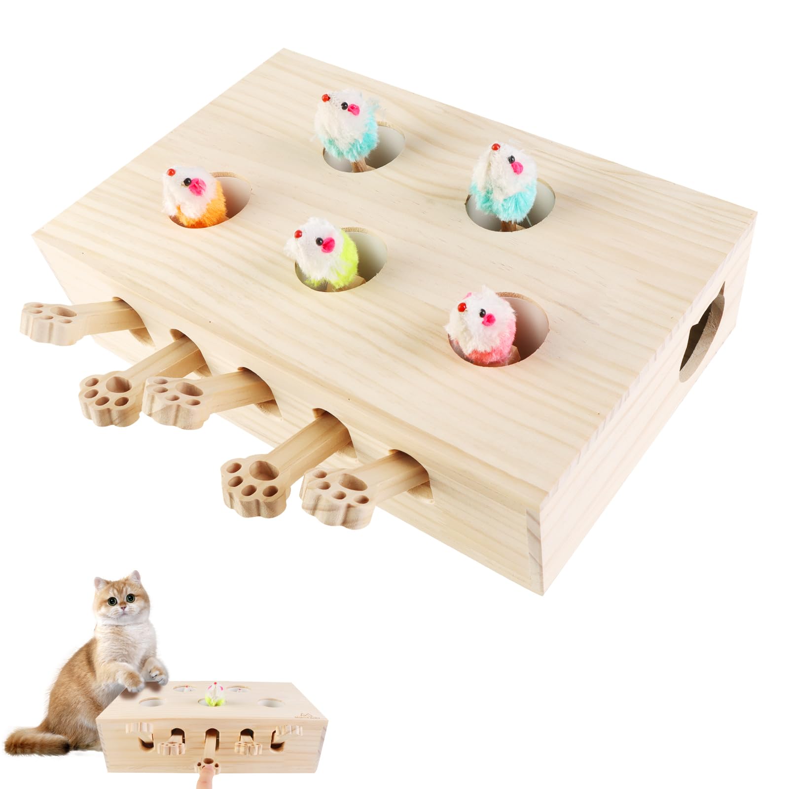 Wooden Interactive Cat Toy pop-up box-setup showcases compact, space saving design for tidy rooms