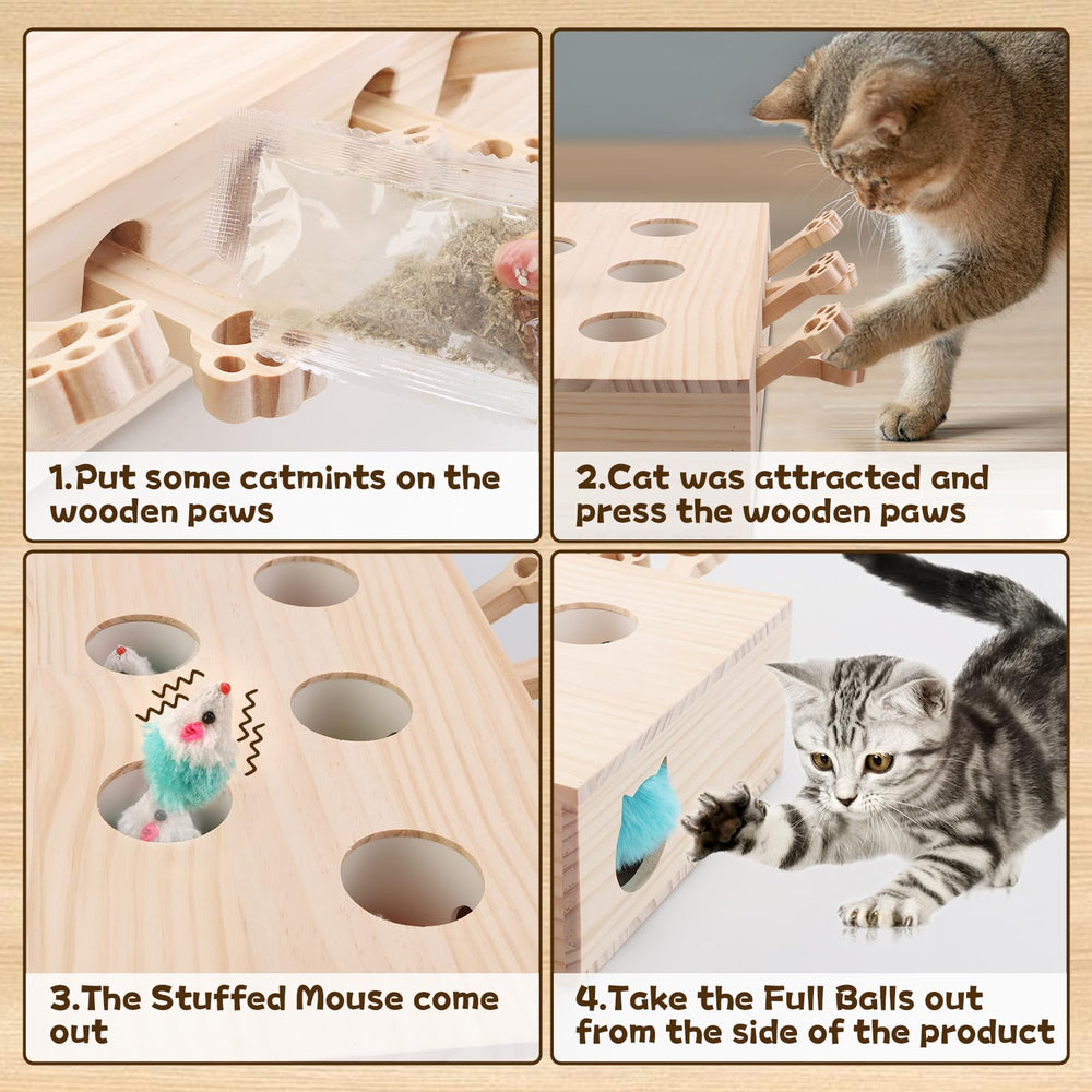 Wooden Interactive Cat Toy pop-up five-mice highlights interactive rewards to stimulate hunting instincts