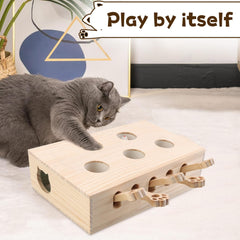 Wooden Interactive Cat Toy pop-up hanging-balls supports social play and exploration