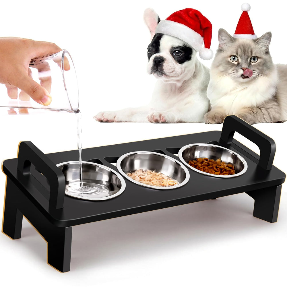 Woodever bamboo elevated cat bowl stand promotes comfortable feeding posture.