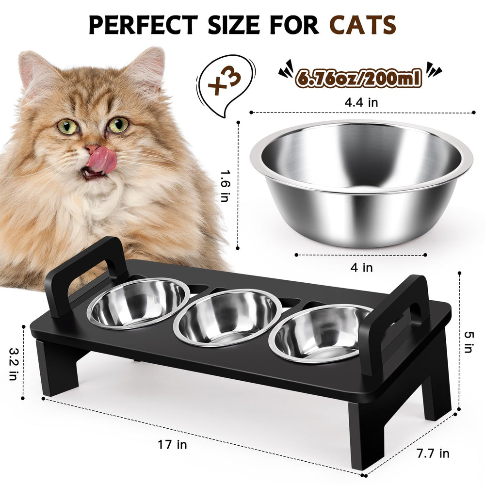 Woodever tilted 15° cat bowl reduces whisker contact and mess.