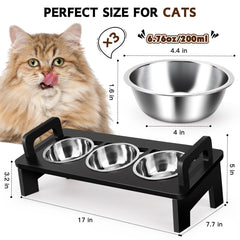 Woodever tilted 15° cat bowl reduces whisker contact and mess.