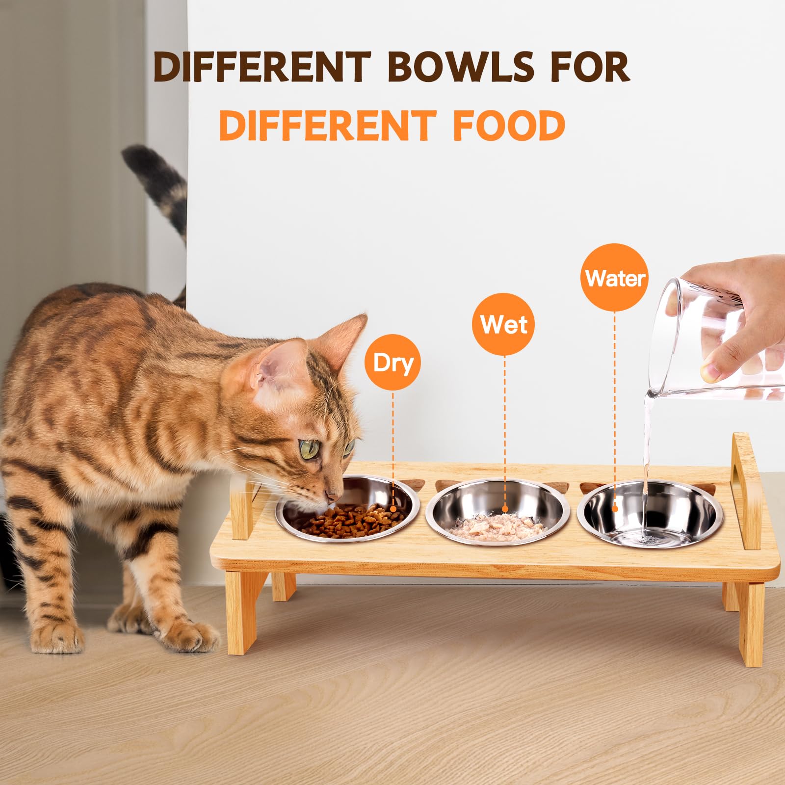 Woodever easy-assembly-cat-feeding-stand shows quick setup for busy households.