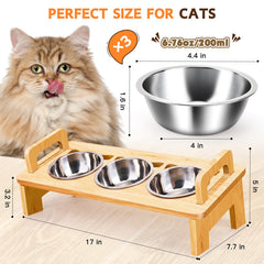 Woodever tilted cat bowl 15-degree view supports comfortable dining and whisker-friendly meals.