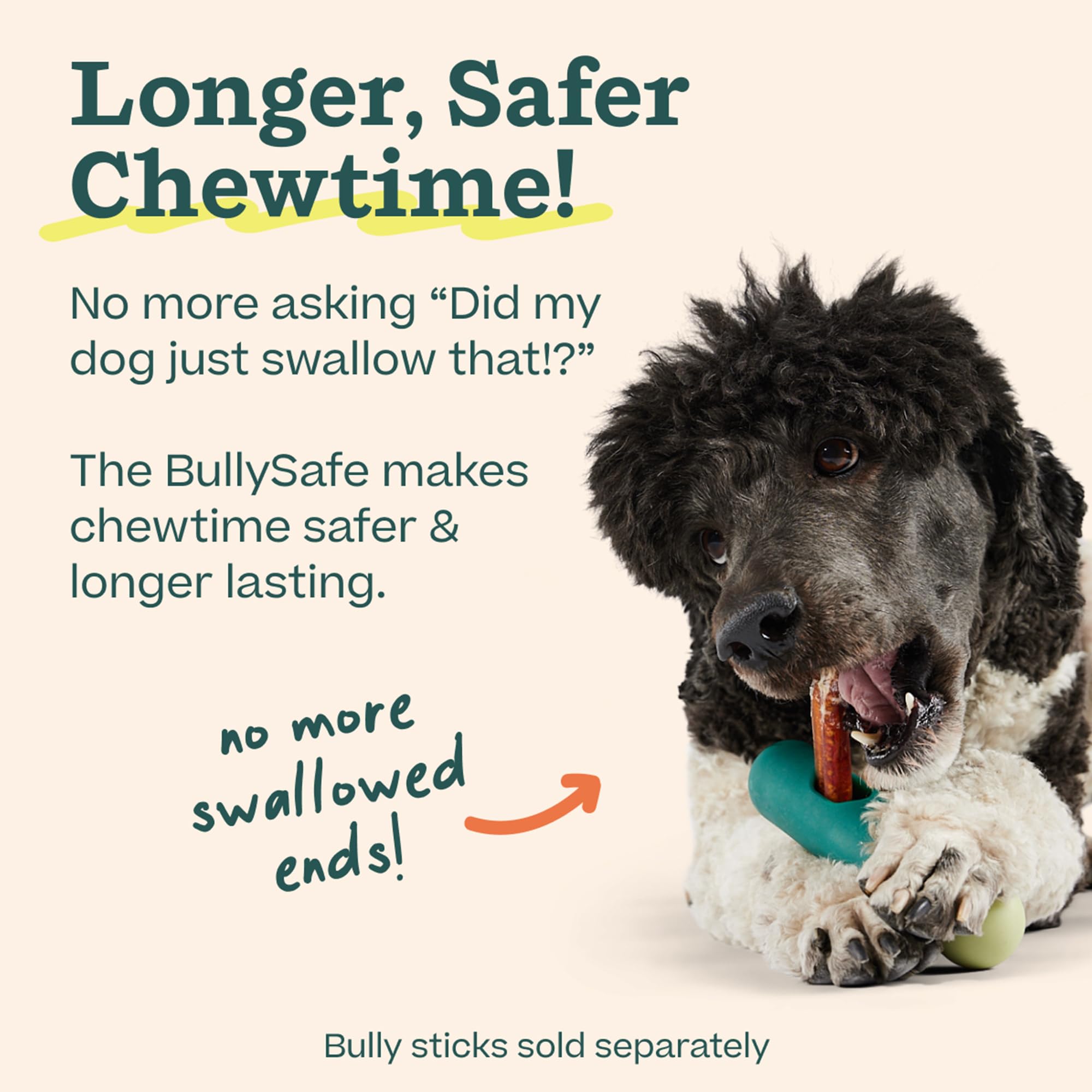 WOOF BullySafe in-action chew shows longer-lasting playtime during daily walks.