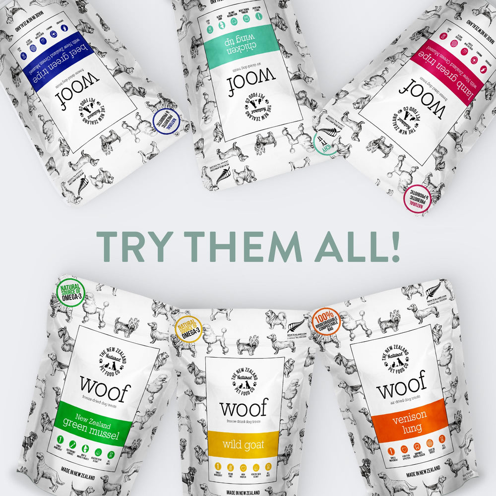 WOOF dog training rewards promote positive reinforcement during daily routines.