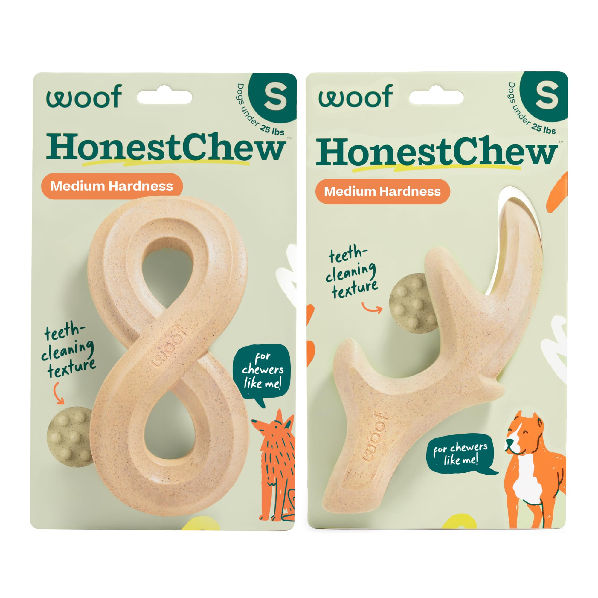 WOOF HonestChew Antler close-up, durable plant-based chew for satisfying bites