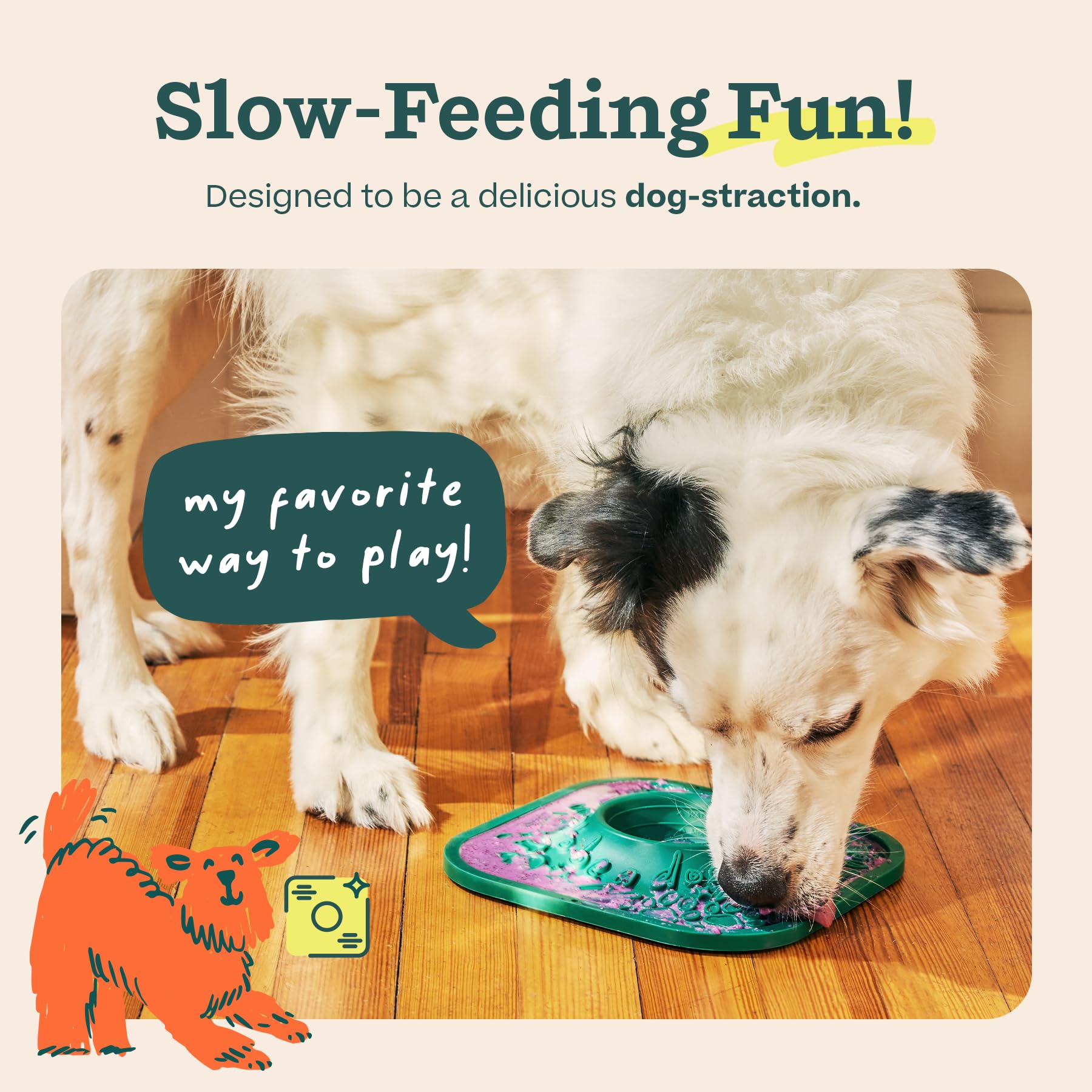WOOF LickMat non-slip suction cups keep mat secure for mess-free play