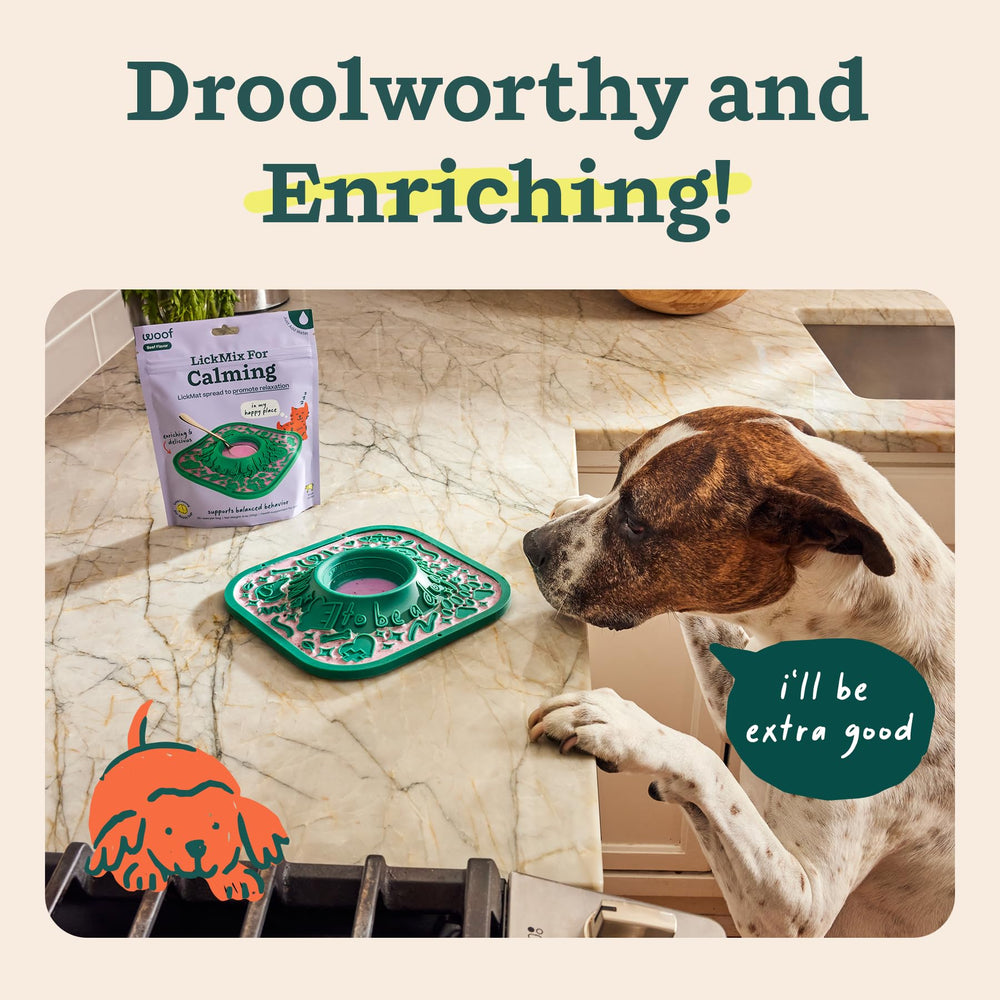 WOOF LickMixes calming treats help soothe dogs during stressful moments.