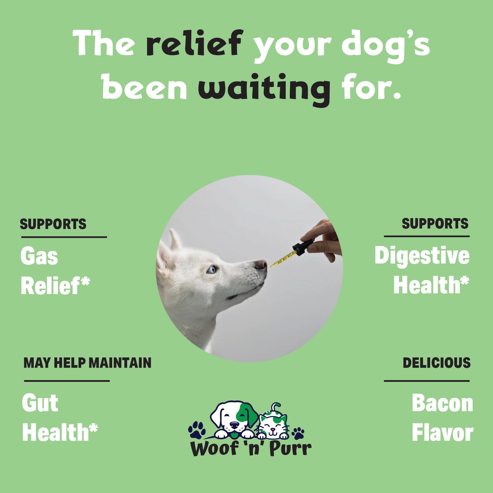 Woof 'n' Purr bacon-flavor tincture helps entice dogs during dosing.