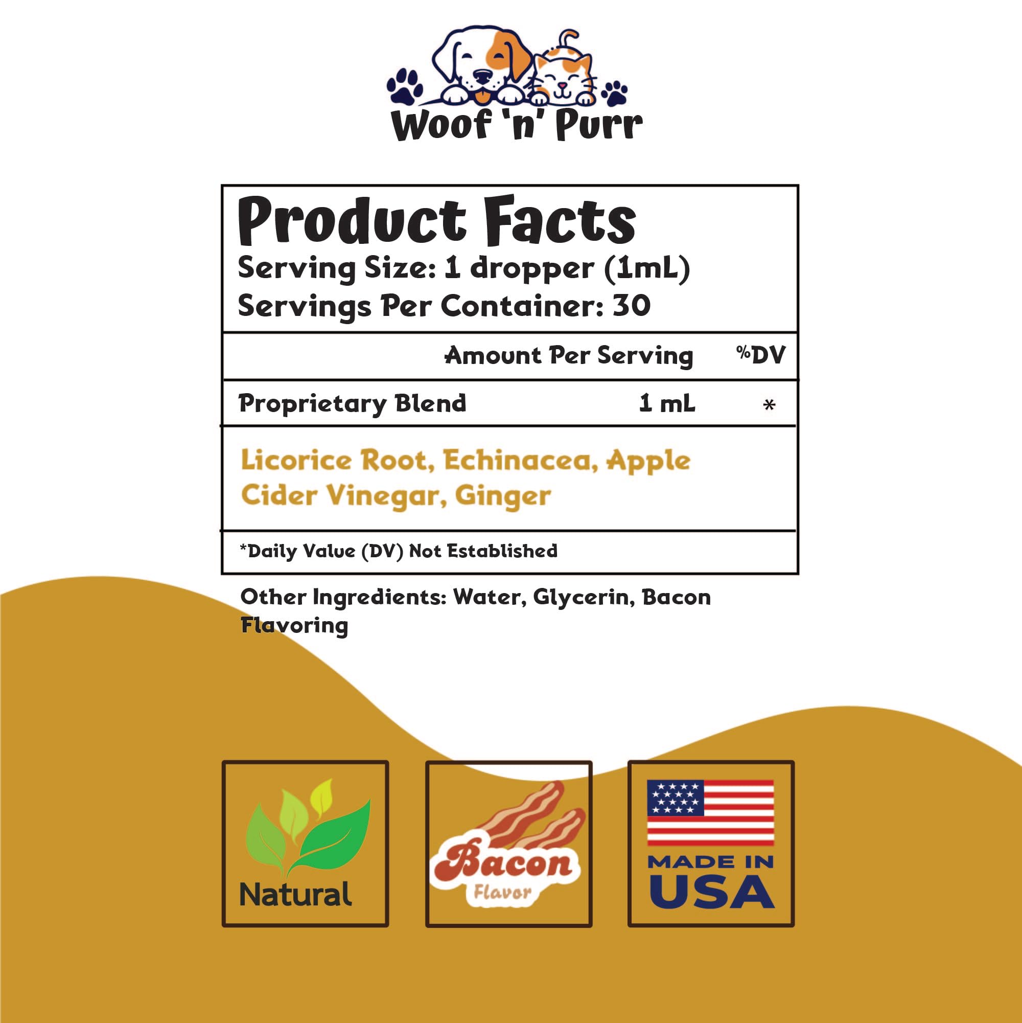 Woof 'n' Purr drops-into-food-bowl shows easy oral dosing for comfortable use.